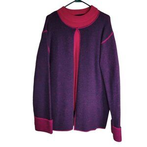 Sag Harbor 2 Pc Set Purple Wool Cardigan Pink Acrylic Sweatshirt Womens XL‎